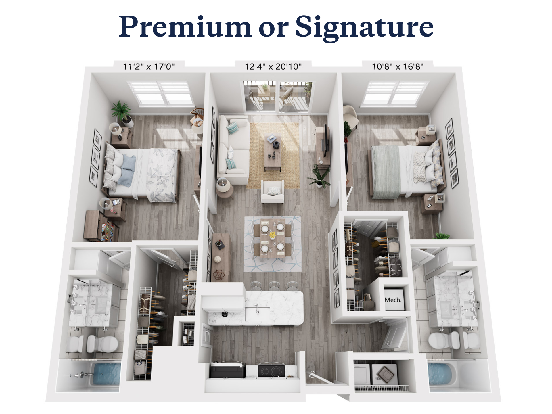 Floor plan for 2 beds, 2 baths, 1253 sqft